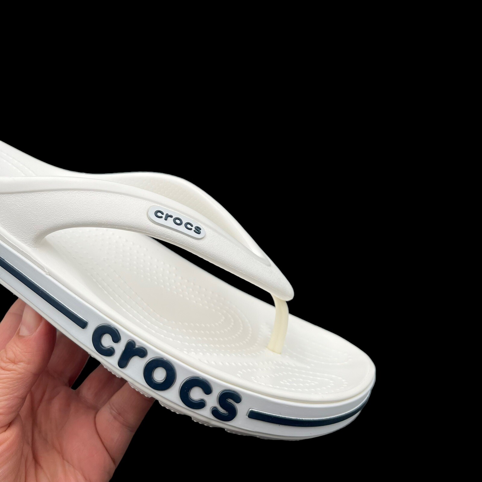 Crocs Bayaband Womens Flip Flop Sandals Size 9 White Navy Blue Water Friendly