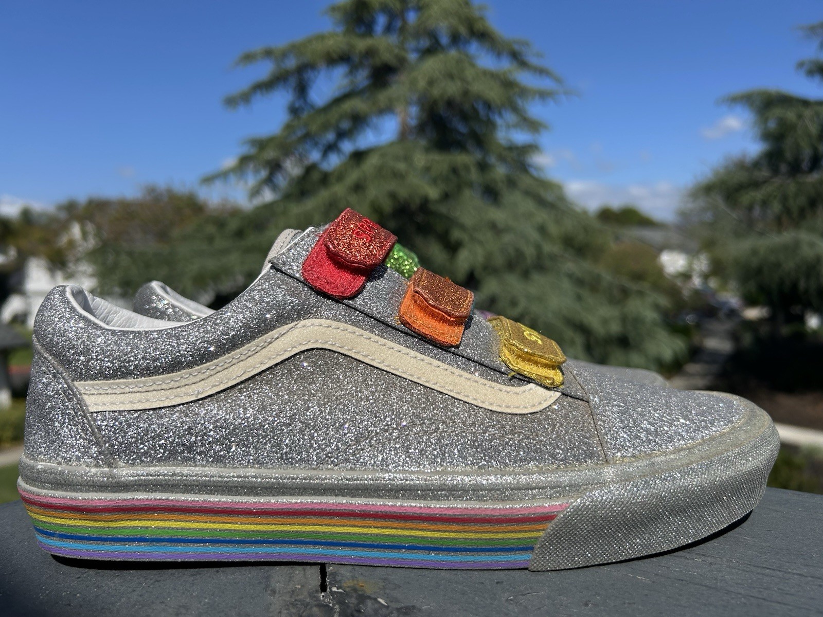 Vans x Flour Shop Old Skool Glitter Rainbow 🌈 Women’s 9.5 Hook-and-Loop Shoes