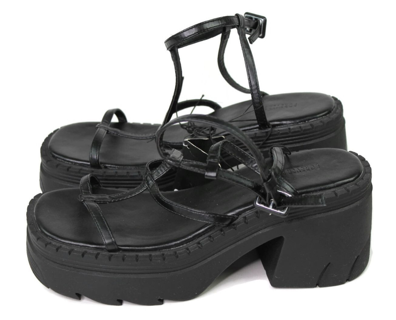Forever 21 Black Chunky Lug-Sole Platform Sandals Shoes Sz 8 Gothic Retro Women