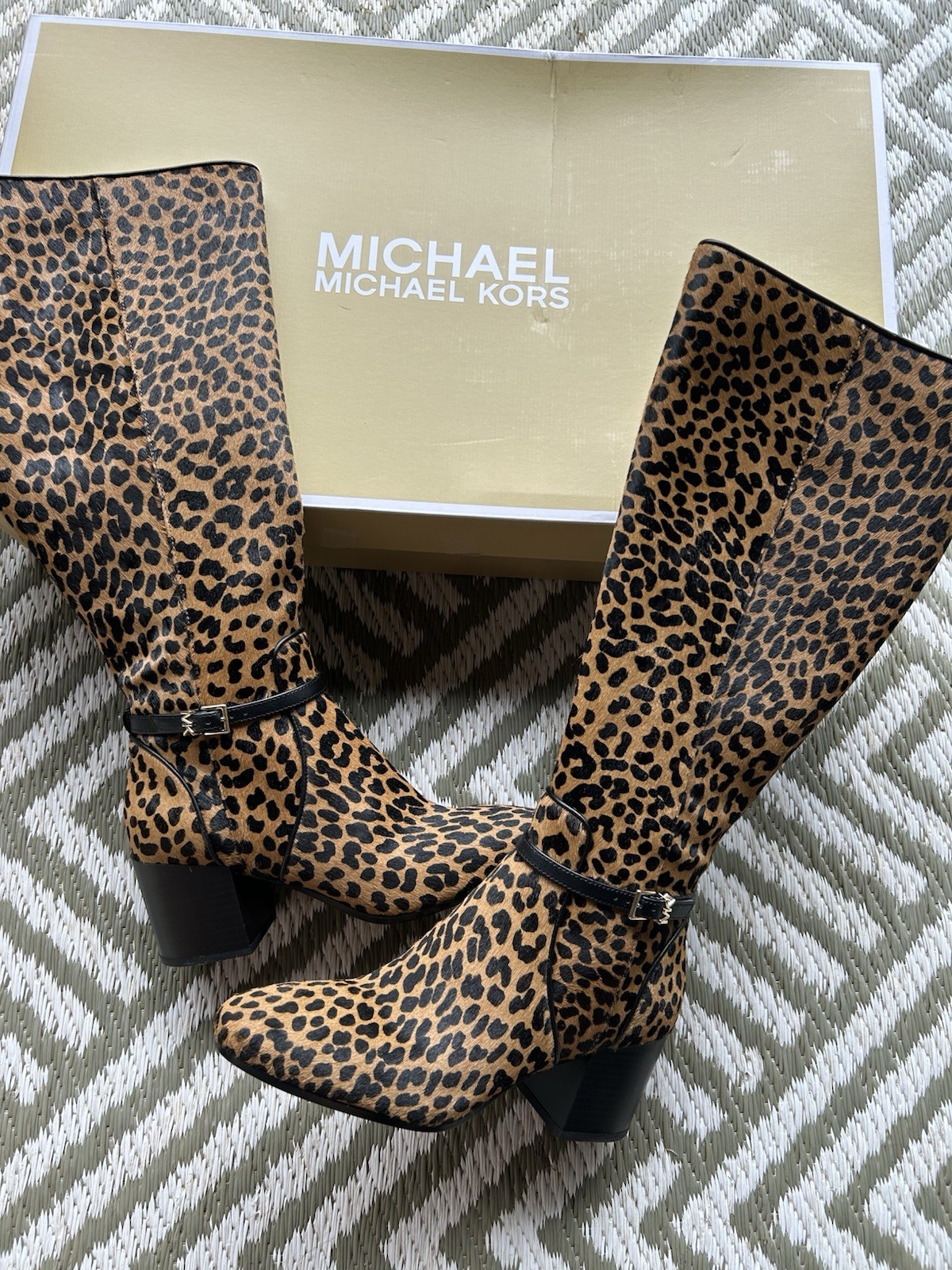 $395 NEW MICHAEL KORS 6 Ella Leopard Print Calf Hair Tall Boots REAL COW FUR