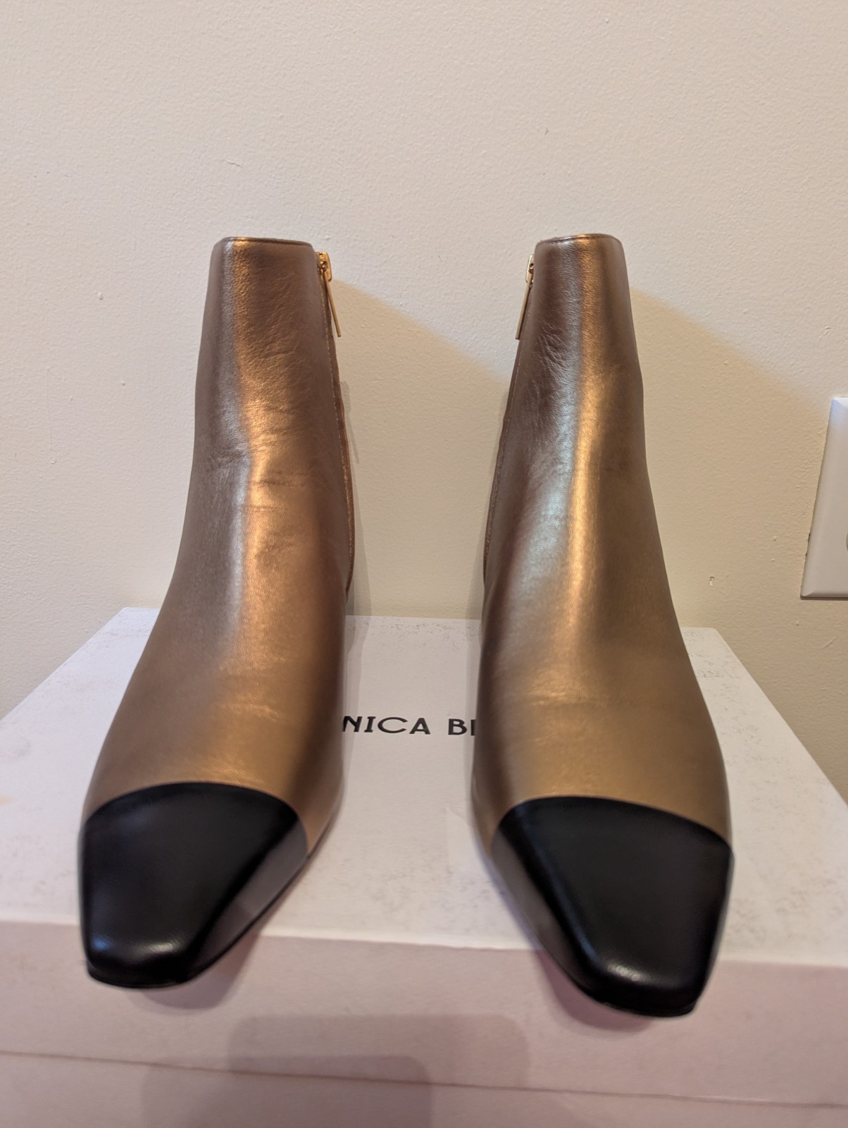 Veronica Beard Cecile Metallic Gold Cap Toe Ankle Booties Women’s Size 11 NEW