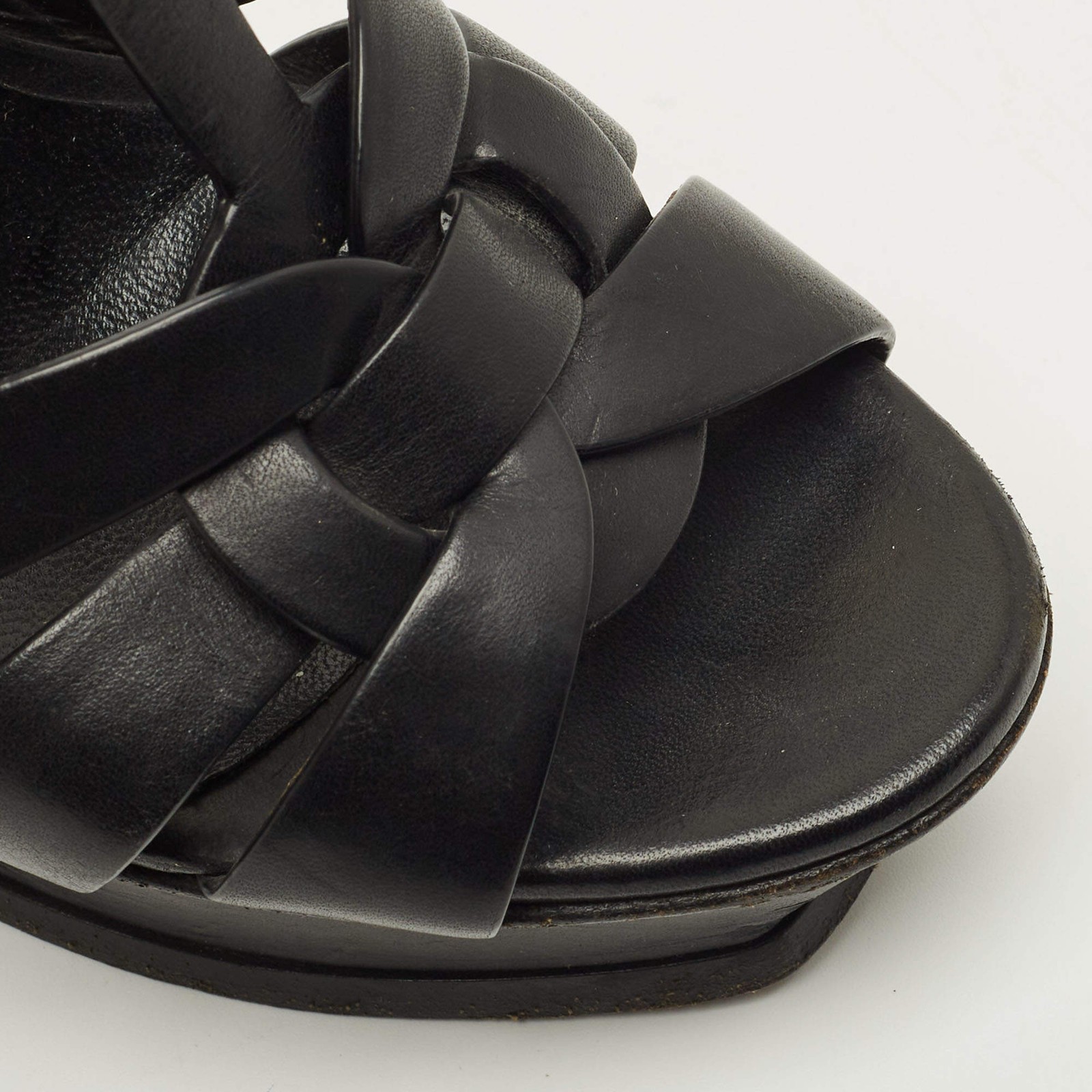 Saint Laurent Tribute Size 37 Black Leather Platform Sandals