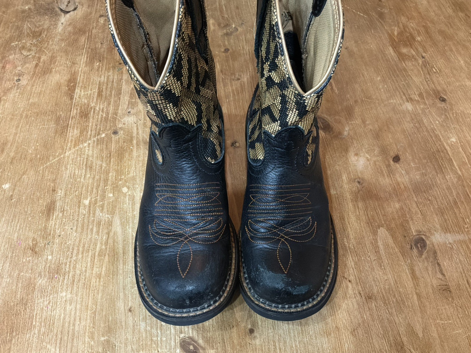 Ariat Fatbaby Western Cowgirl Boots Brown Snakeskin Design Upper 7.5 B Leather