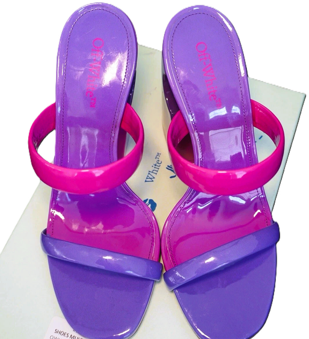 Off-White Shade Meteor Ombré Patent Leather Mules Sandals Pink Purple