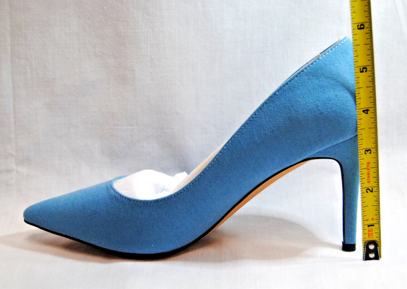 Divanne Womens Middle Heel Stiletto Shoes Pointy Toe Slip-On Pumps Blue T2367