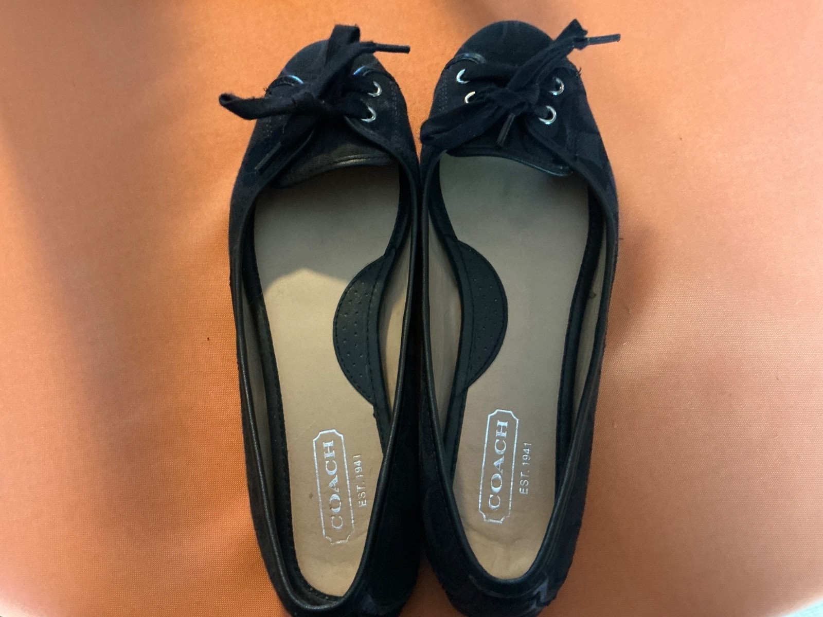 Coach Black Josie Ballet Flats Signature Canvas Leather Trim Size 7.5 GUC!