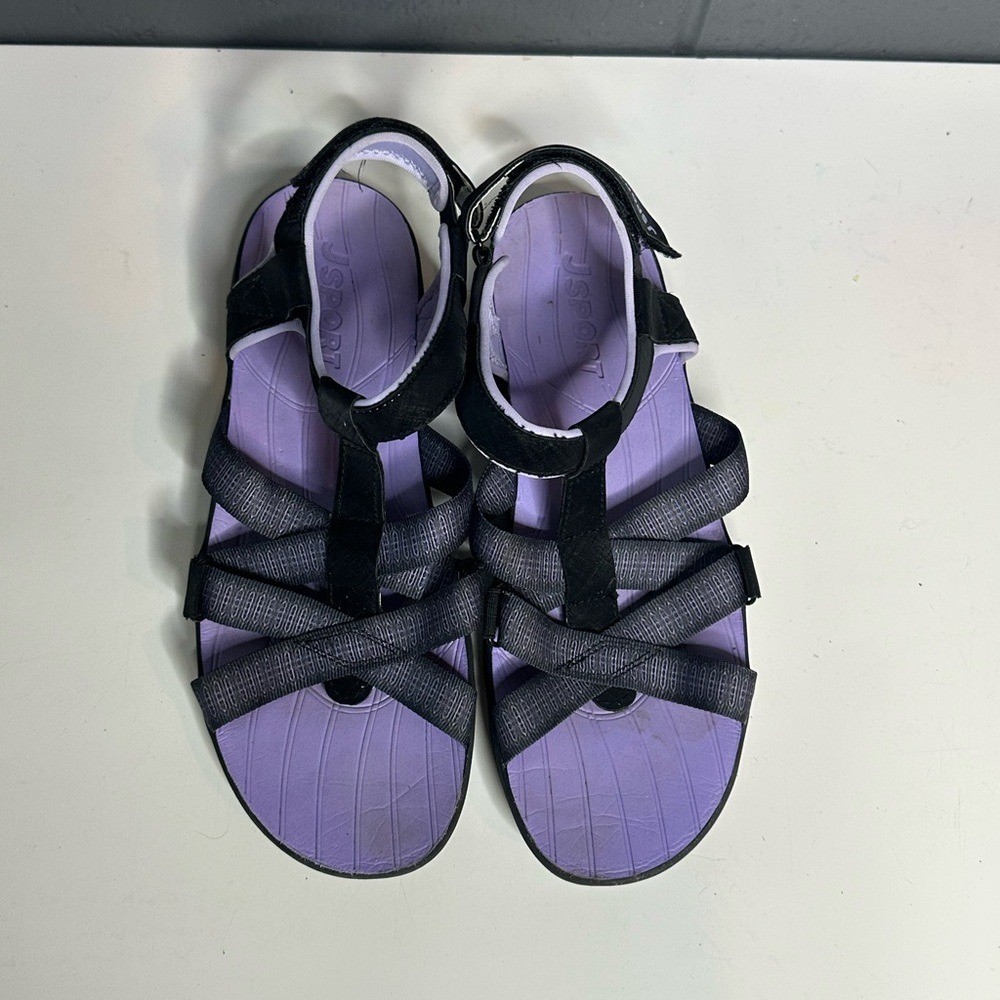 JSport Brand – Sandals – Black and Purple Strappy Sandals – Women’s size 9