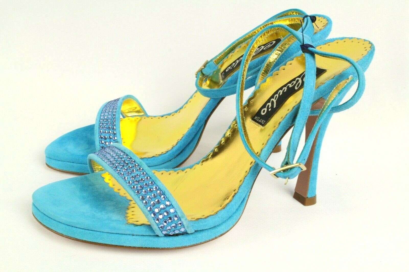 Francesco Saco Women’s Blue Suede Crystal Shoes Size 35 Italy Retail $420