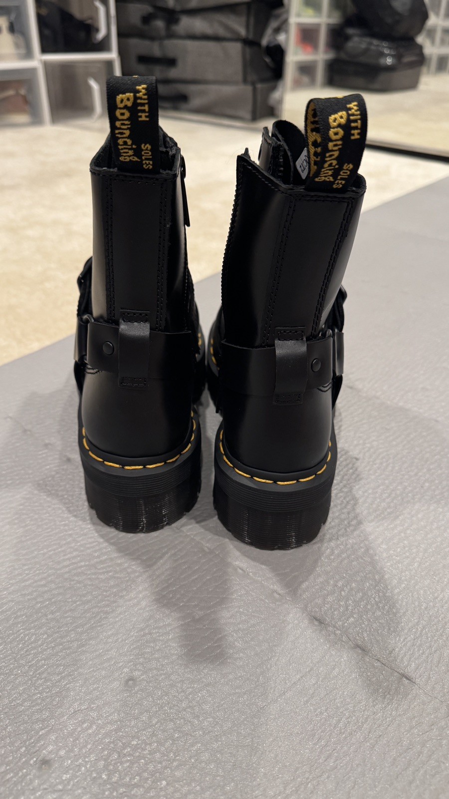 Dr. Martens Leather Platform Boots Jadon Harness Black, Size US 7W 6M 38EU