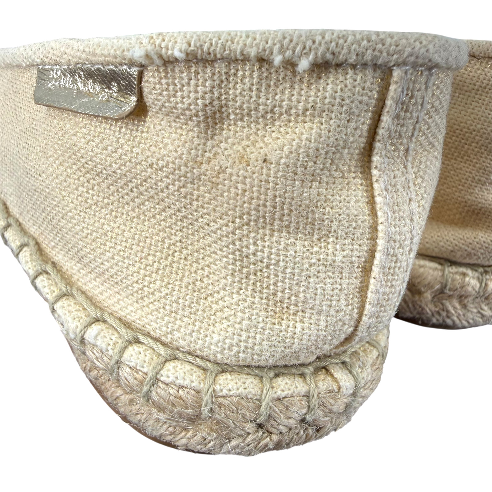 Lilly Pulitzer Lia Espadrille Flats 10 Beige Gold Canvas Slip On Round Toe Jute