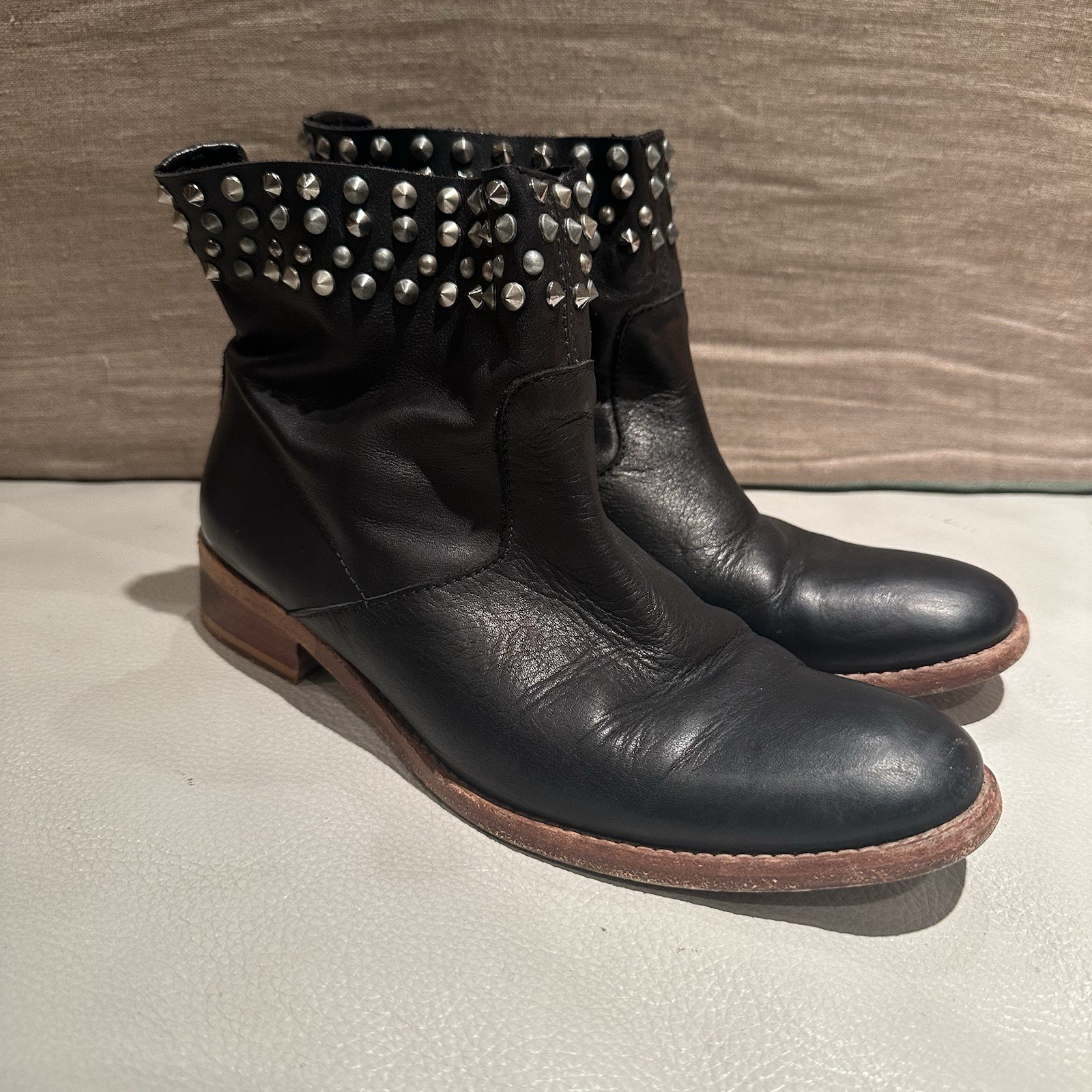 Zadig & Voltaire Low Marlow Black Leather Studded Ankle Boots Size 36 US 6.5