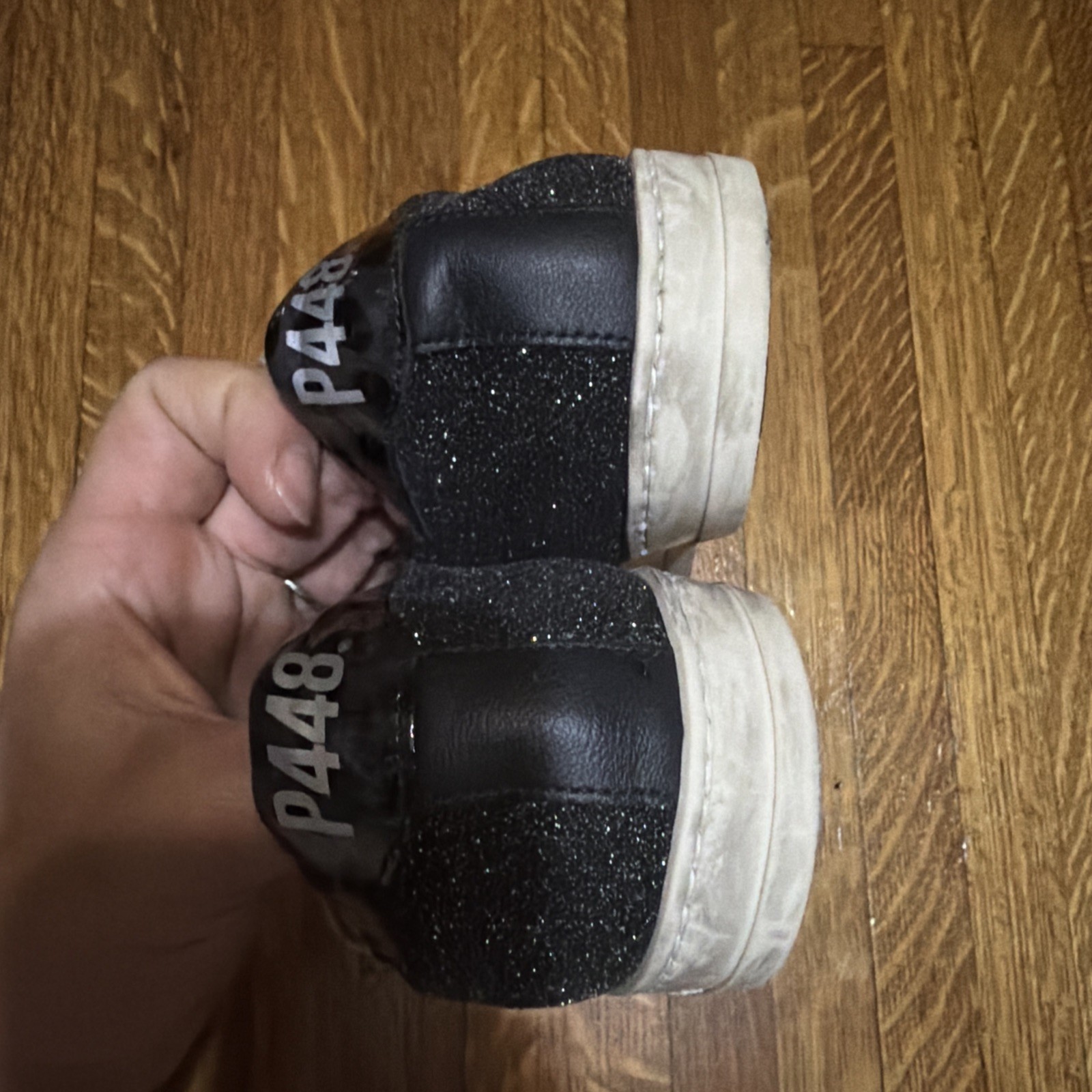 P448 Black Sparkle Metallic Bronze Platform Sneakers Size EU 37 US 7