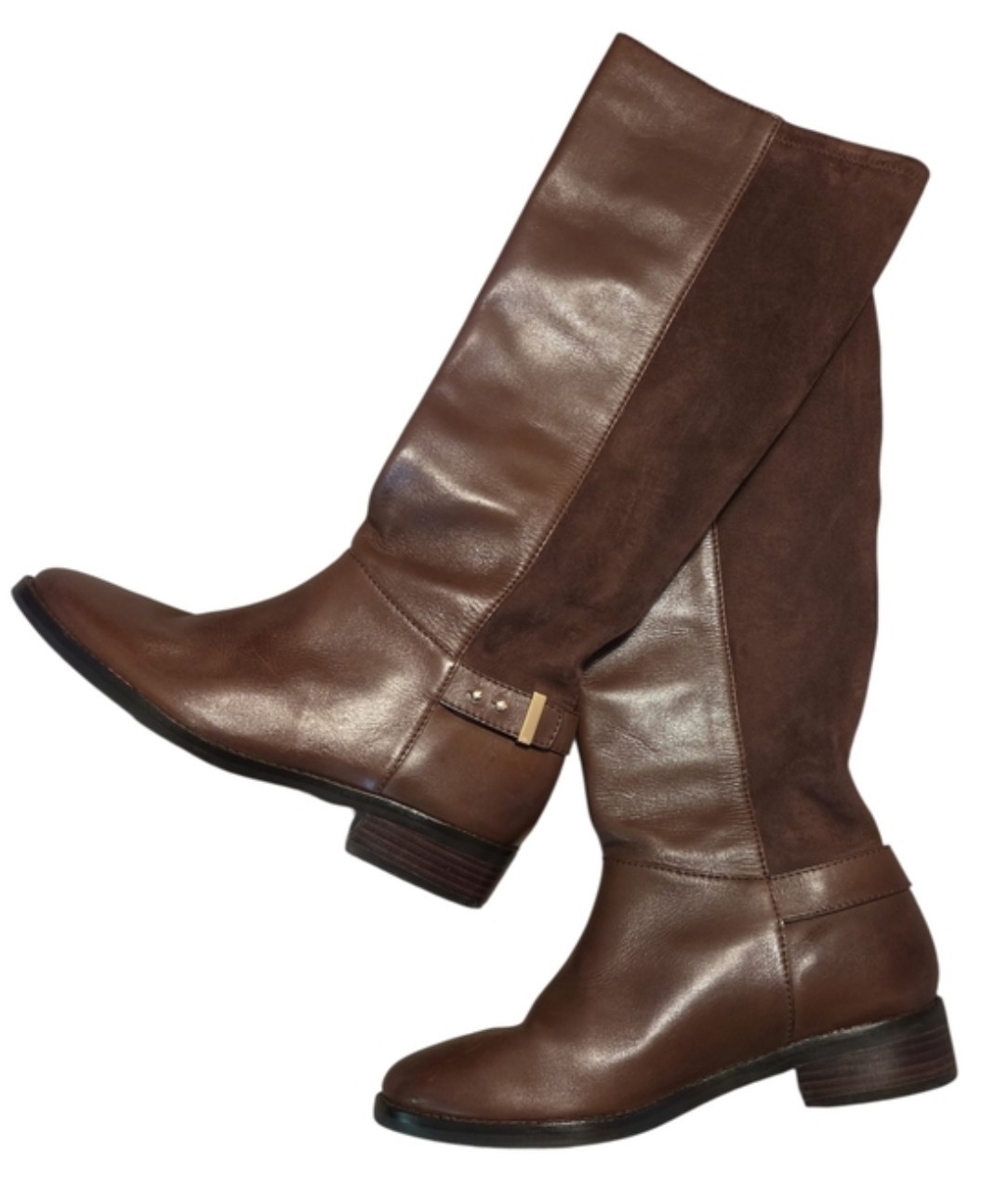 Cole Haan Brown Leather Knee High Riding Boots Buckle US 8 EU 38 Almond Toe