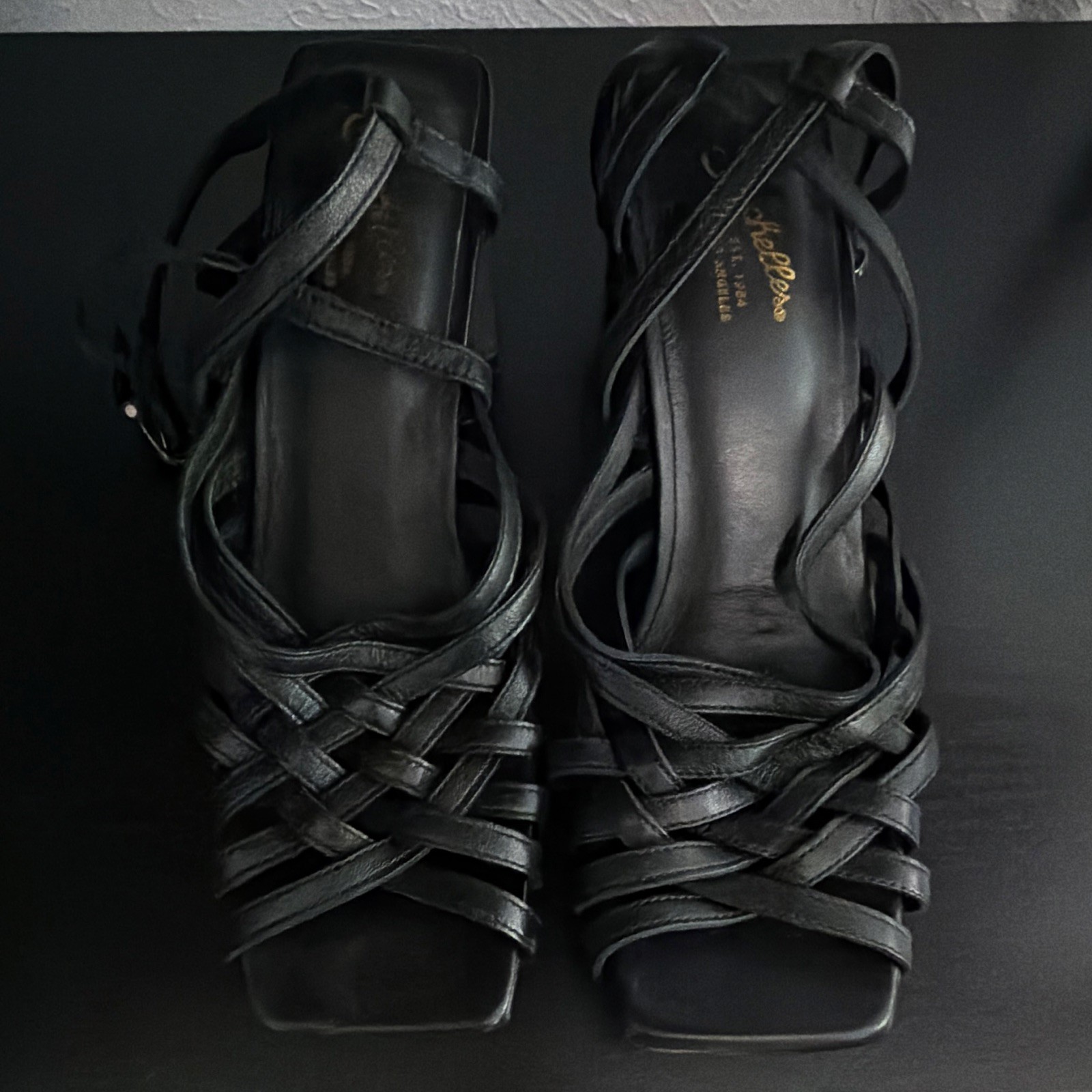New Seychelles Strappy Block Heel Sandals Black Leather Ankle Strap Buckle 9