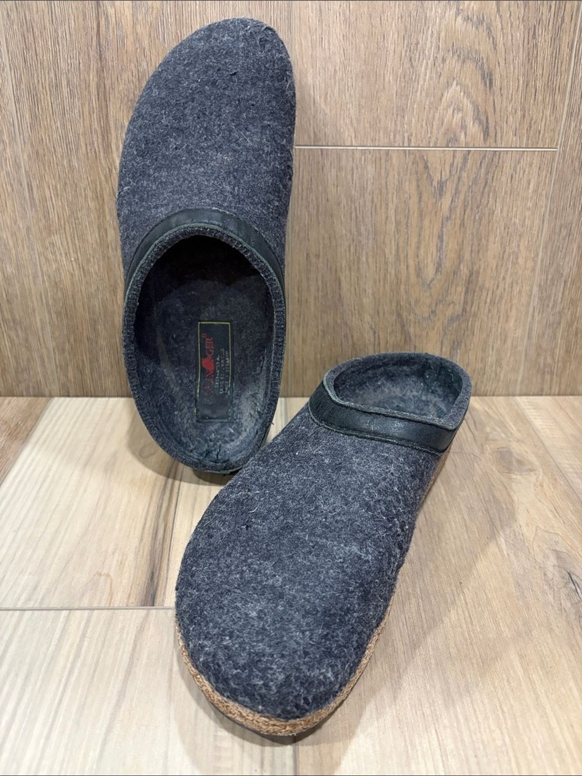 Haflinger Unisex Grey Charcoal Grizzly GZL Felt Wool Slippers 40 Handmade German