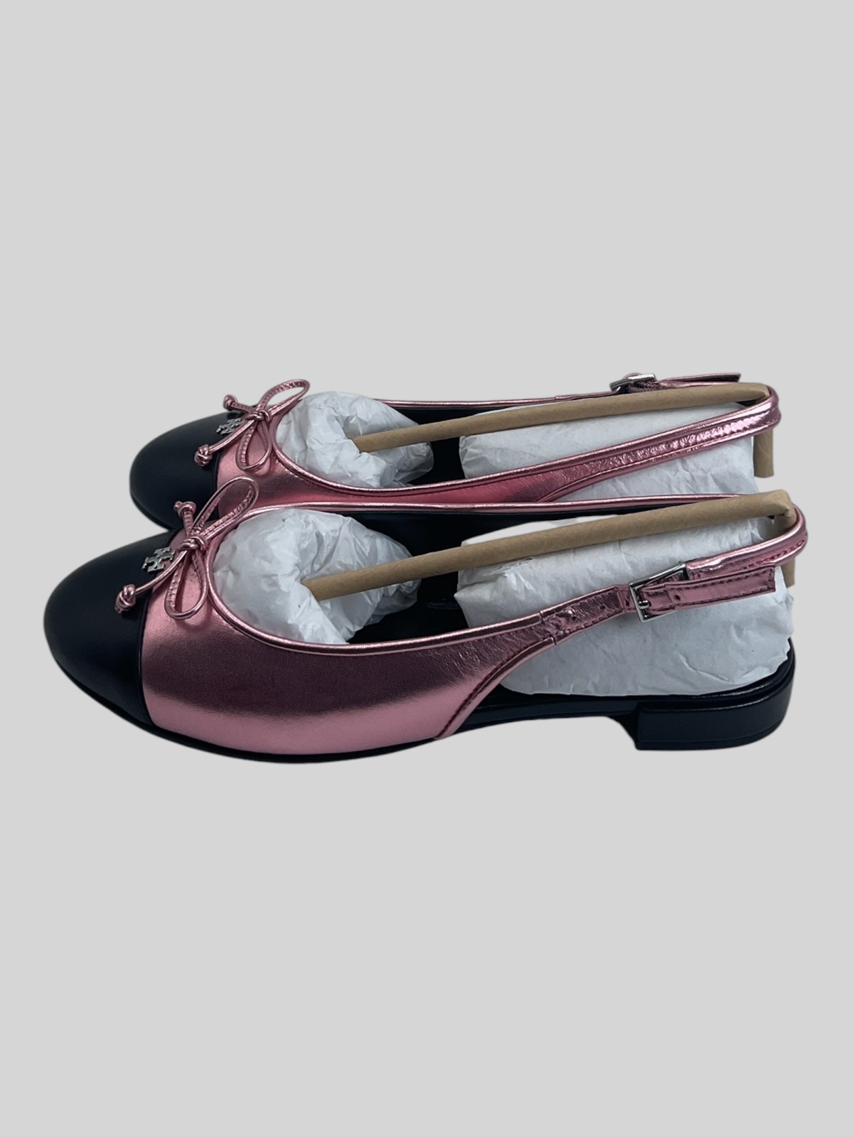 Tory Burch Capped Toe Women’s Size 5 Pink/Black Slingback Flats NIB