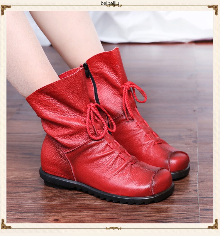 Womens Soft Leather Lace Up Ankle Boots High Top Moccasin Side Zip Comfort Shoes