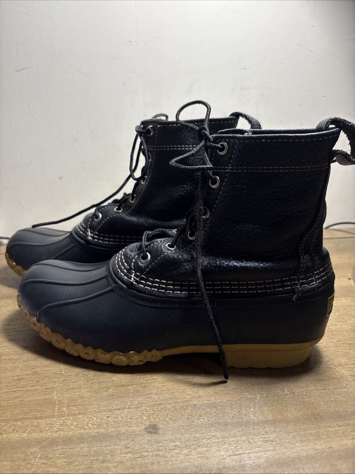 LL Bean Leather Duck Boots Waterproof Snow Rain Black W9 Made In USA 212880
