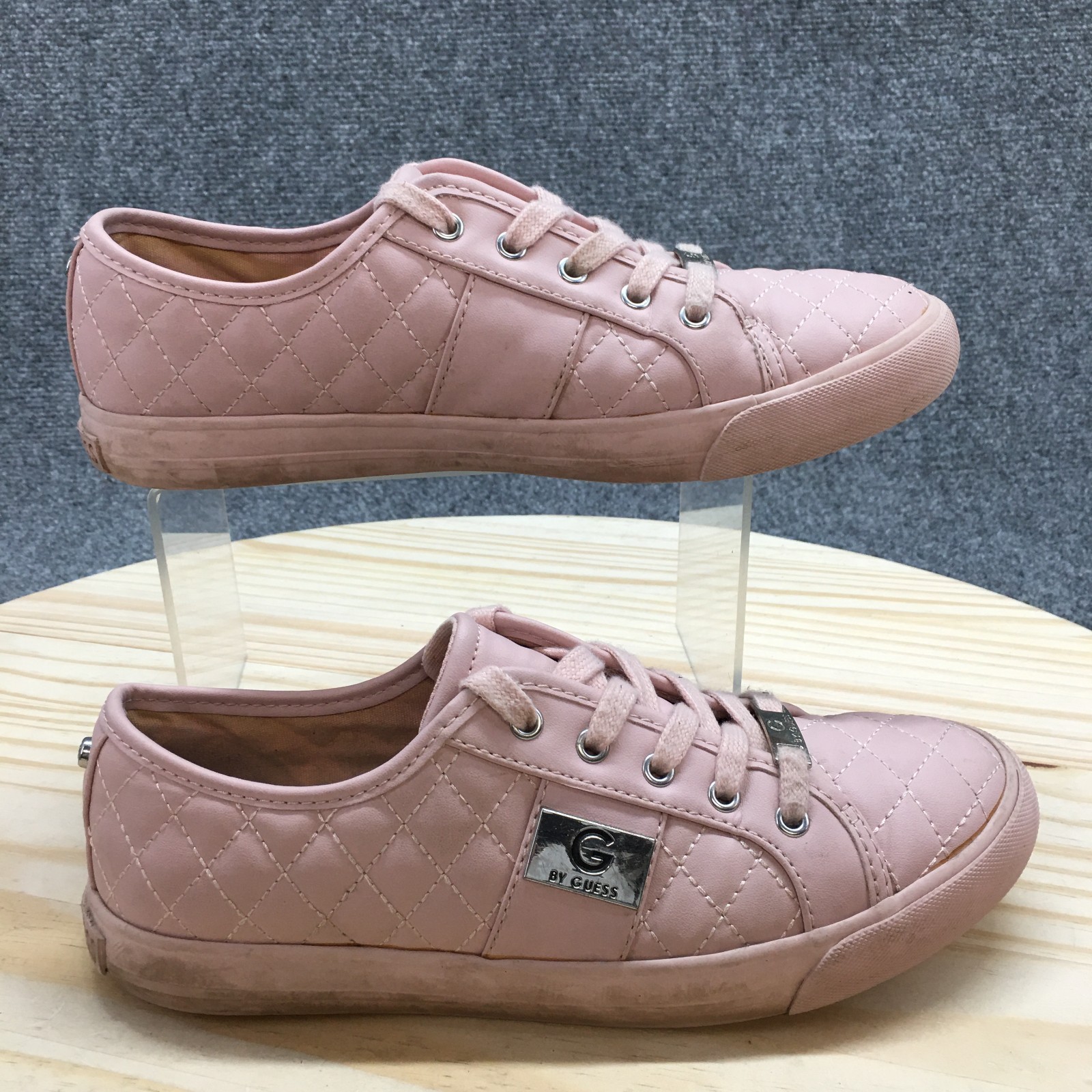 G by Guess Shoes Womens 7.5 GGoadie2 Sneakers Pink Faux Leather Quilted Lace Up