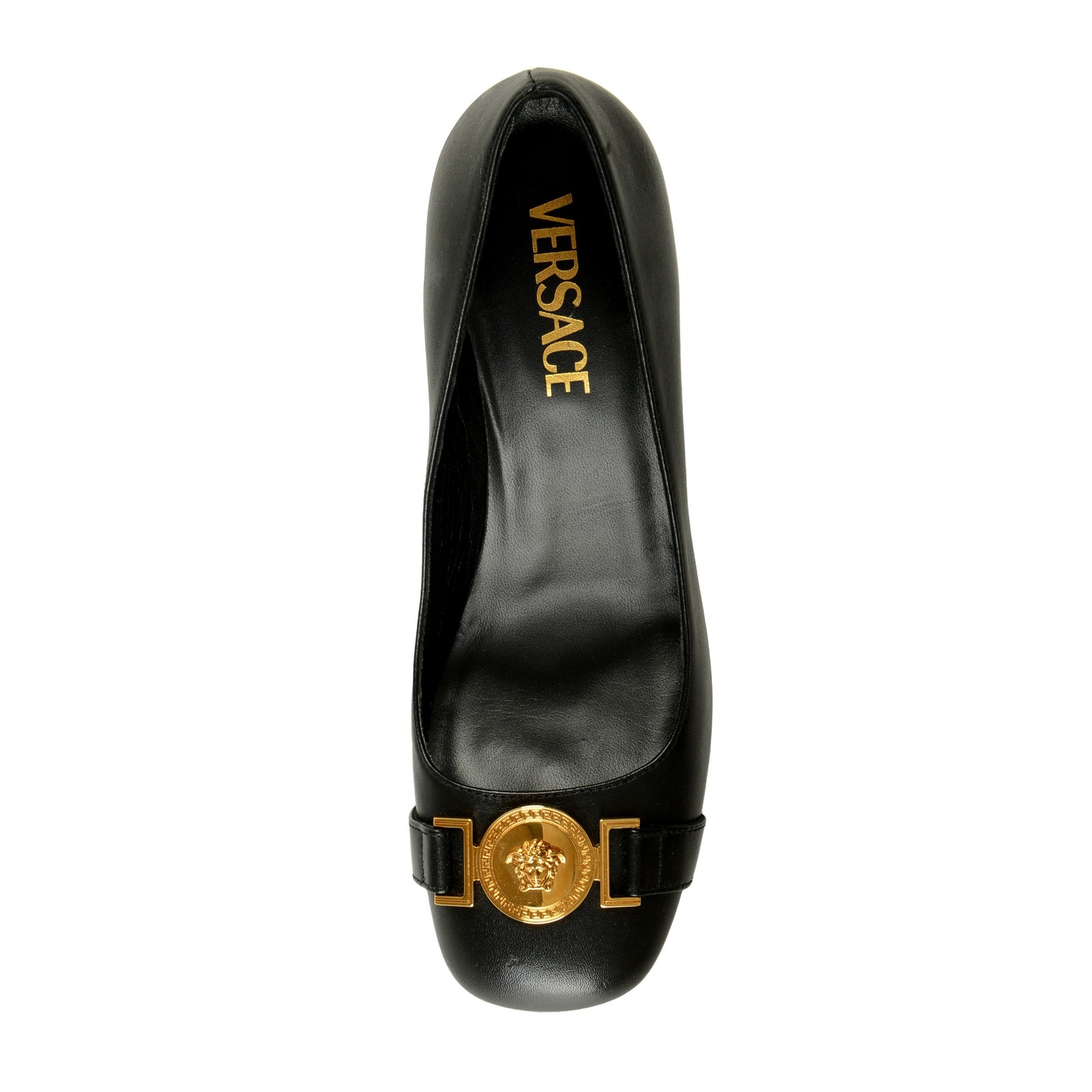 Versace Women’s Gold Medusa Black Leather High Heel Pump Shoes US 11 IT 41