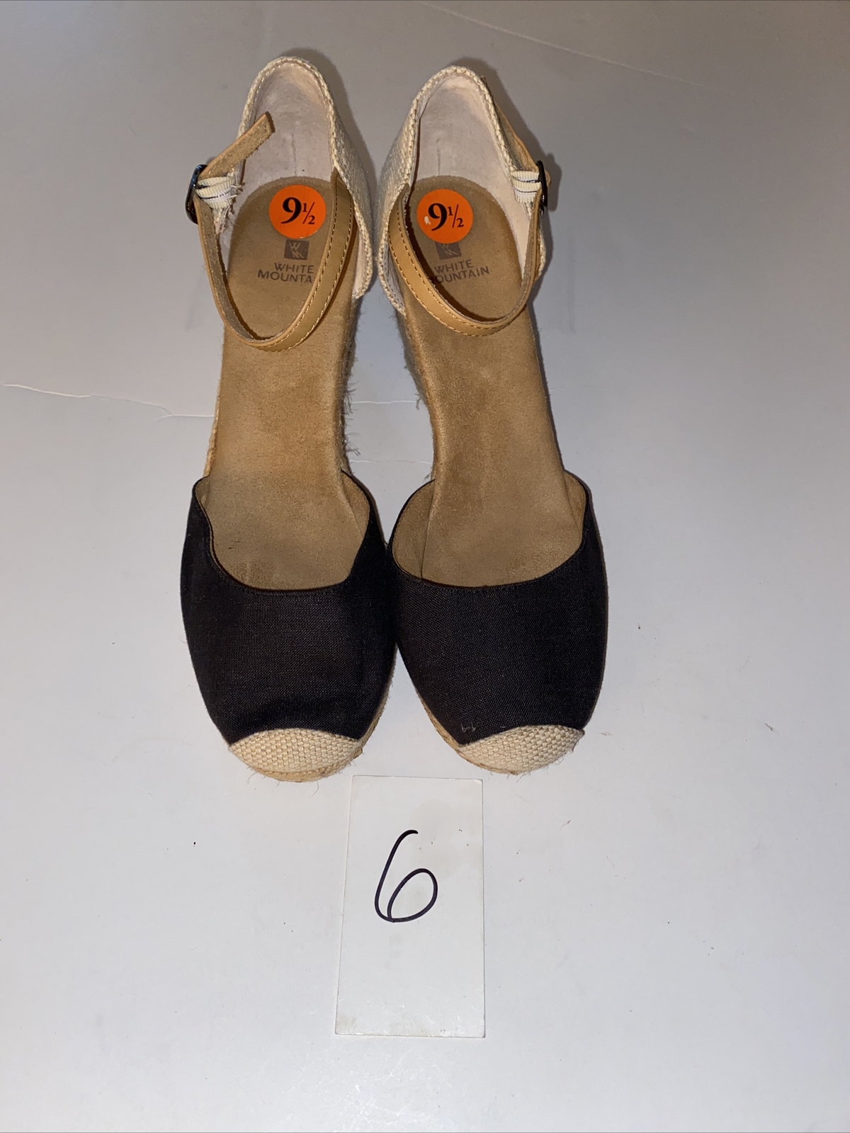 NWOB White Mountain Black Beige Espadrille Sandal Wedge Shoe 9.5