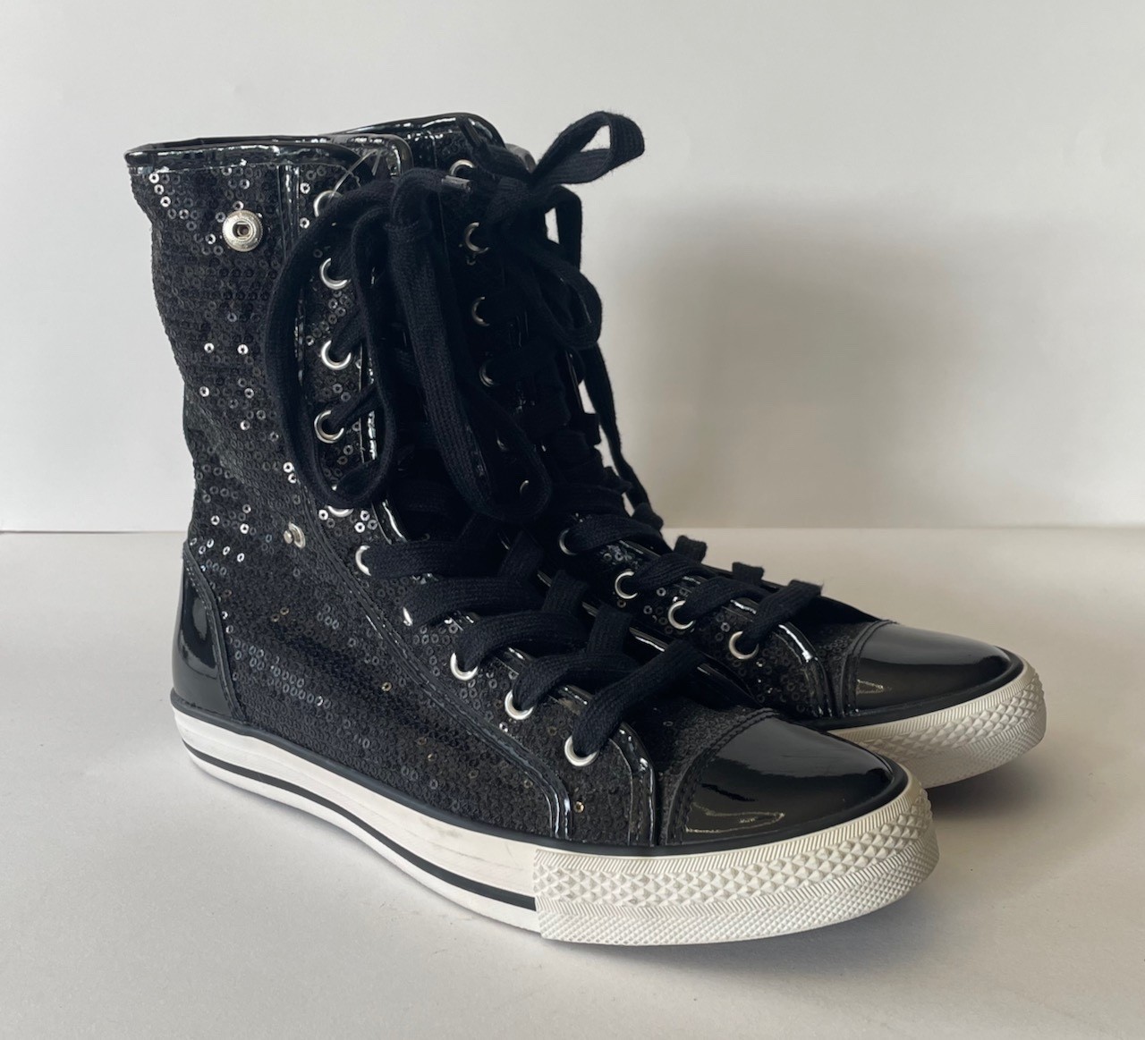 Double Platinum Destiny Sequin Sneakers by GOTTA FLURT top also folds down 8.5