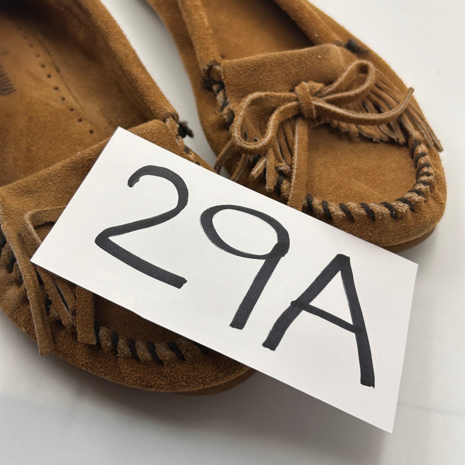 Minnetonka Kilty Moccasin Women 7 Tan Suede Fringe Flat 407T Boho Western Indie