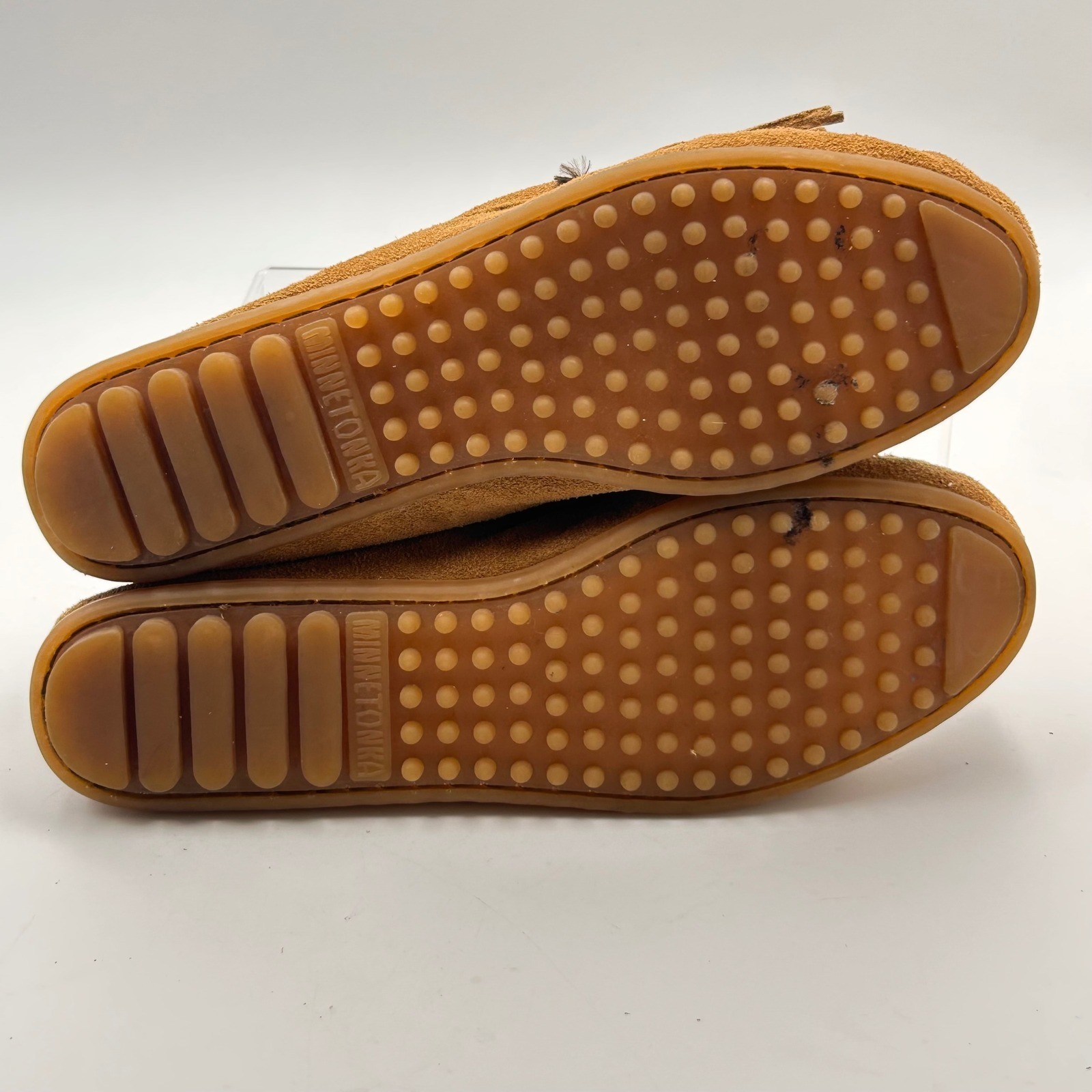 Minnetonka Kilty Moccasin Women 7 Tan Suede Fringe Flat 407T Boho Western Indie