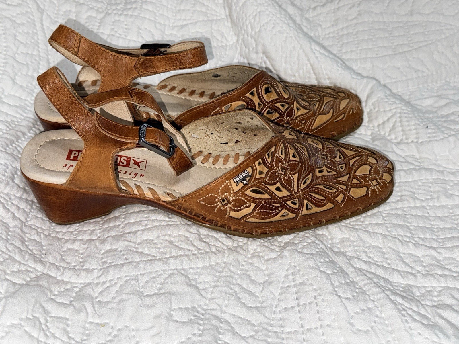 Pikolinos Spain Leather Laser Cut Slingback Wedge Pumps Women’s EU 39 US 8.5