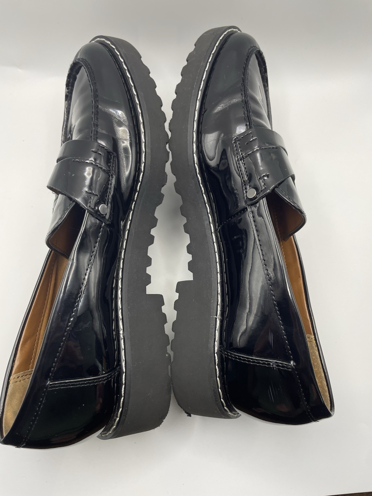 Franco Sarto Cassandra Penny Loafers Black Round Toe Block Heel Shoes 7.5M