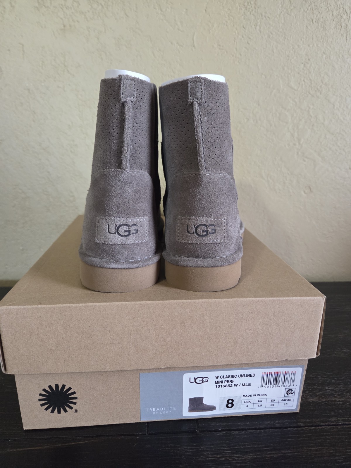 UGG Classic Unlined Mini Perf Gray Suede Perforated Women’s Bootie Size 8