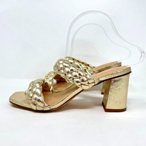Sincerely Jules IRIS Braided Sandal Metallic Gold Square Toe Slip On Heel 7.5
