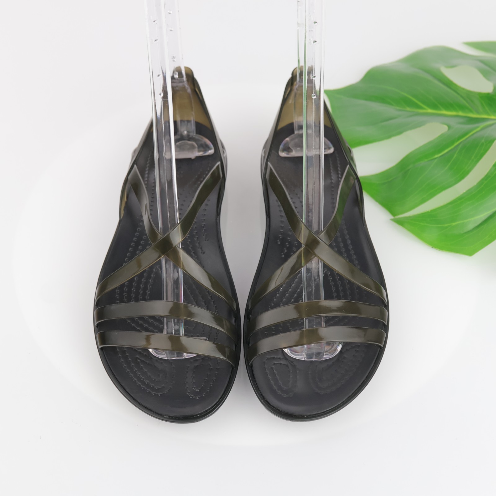 Crocs Women Isabella Sandal Size 8 Olive Strappy Flat Jelly Slingback Shoe Comfy