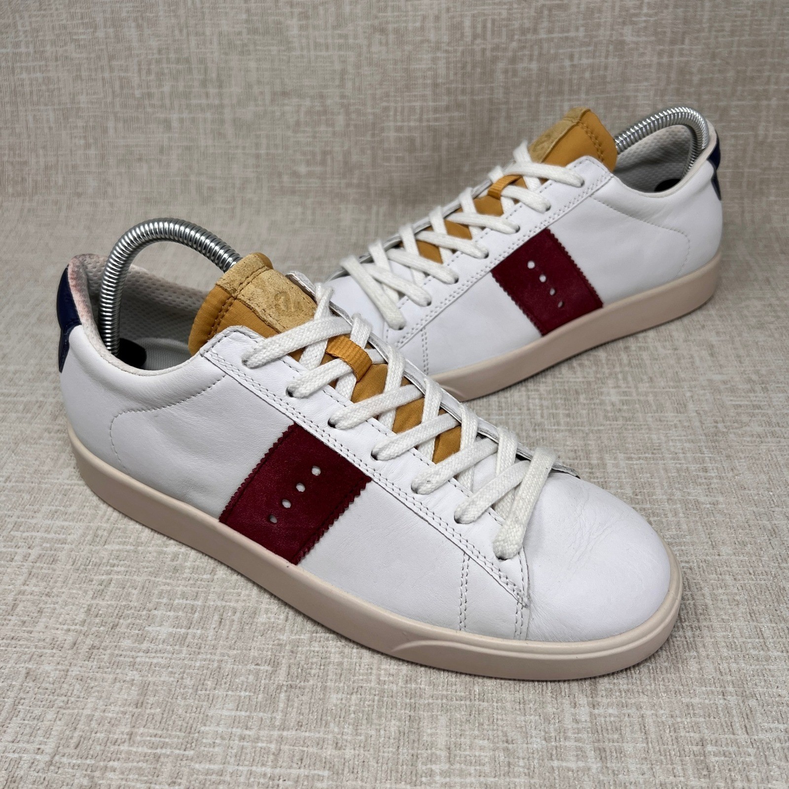 ECCO Street Lite Leather Sneakers Women 40EU 9-9.5 White Red Minimalist Casual