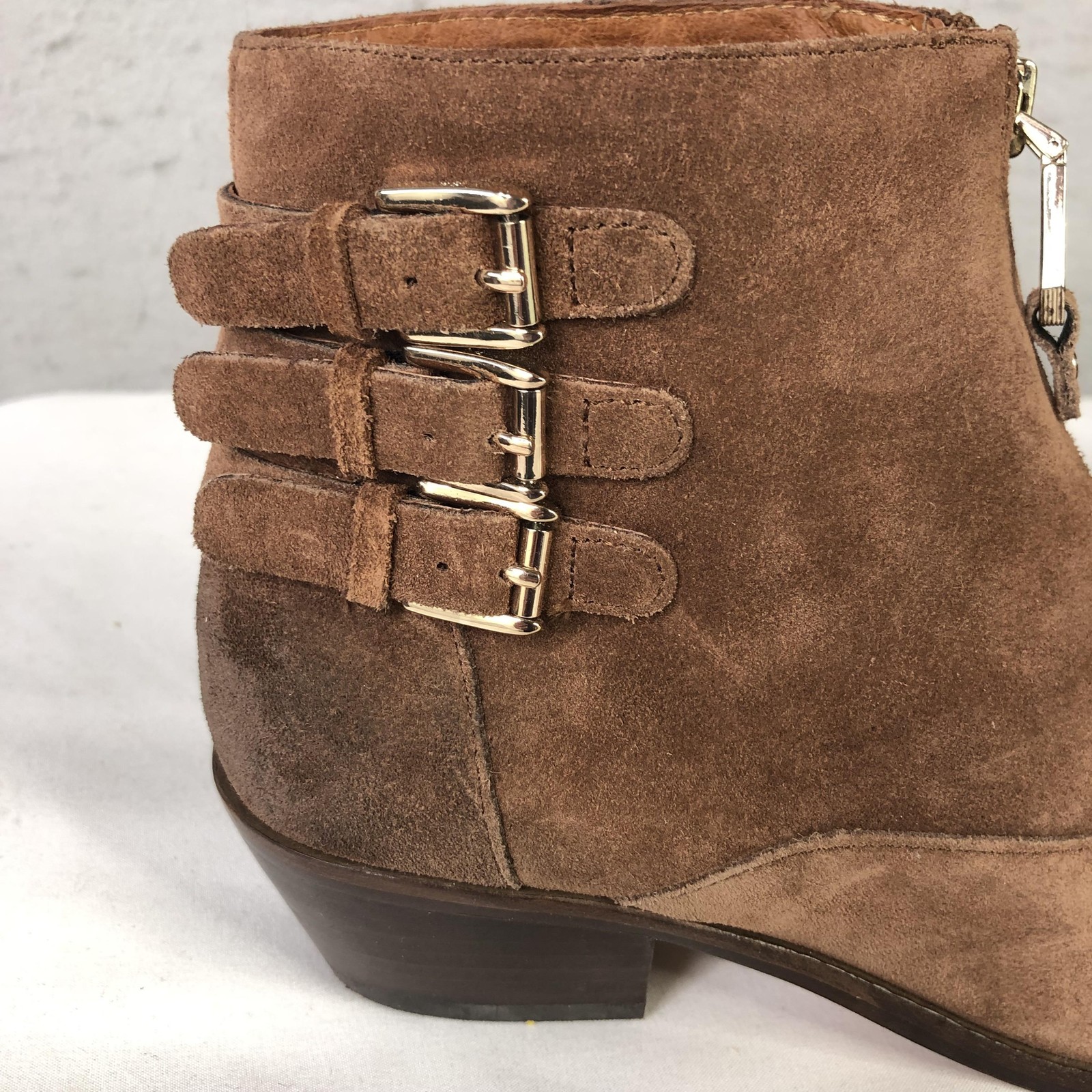 Rebecca Minkoff Boots Womens Size 6 Brown Suede Ankle Zip Buckle Heel Booties