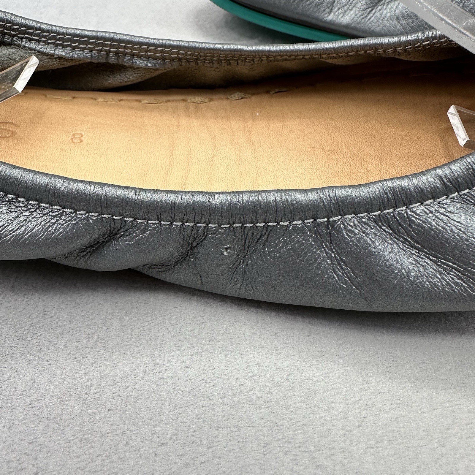 Tieks by Gavrieli Metallic Pewter Womens Size 8 Full Grain Leather Ballet Flats