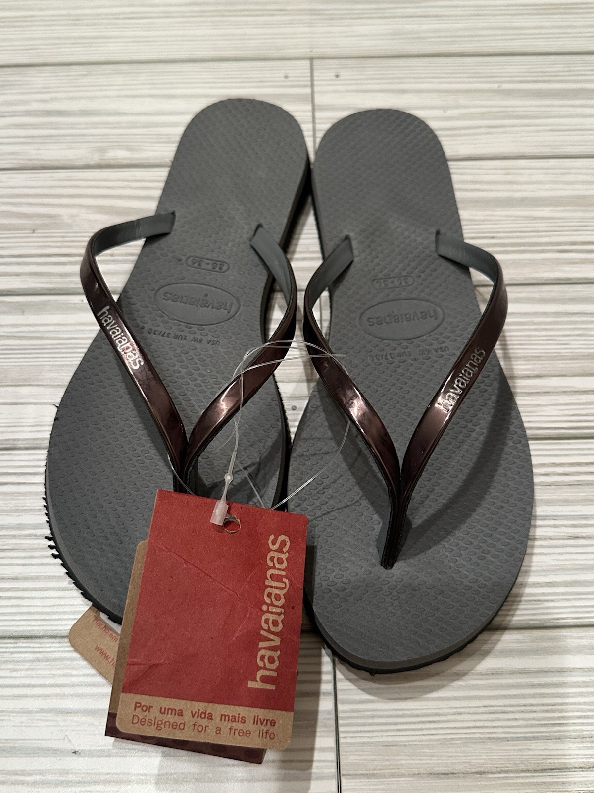 Havaianas Women’s You Metallic Flip Flop Sandal Gray Steel Size 37-38/US 6 NEW!
