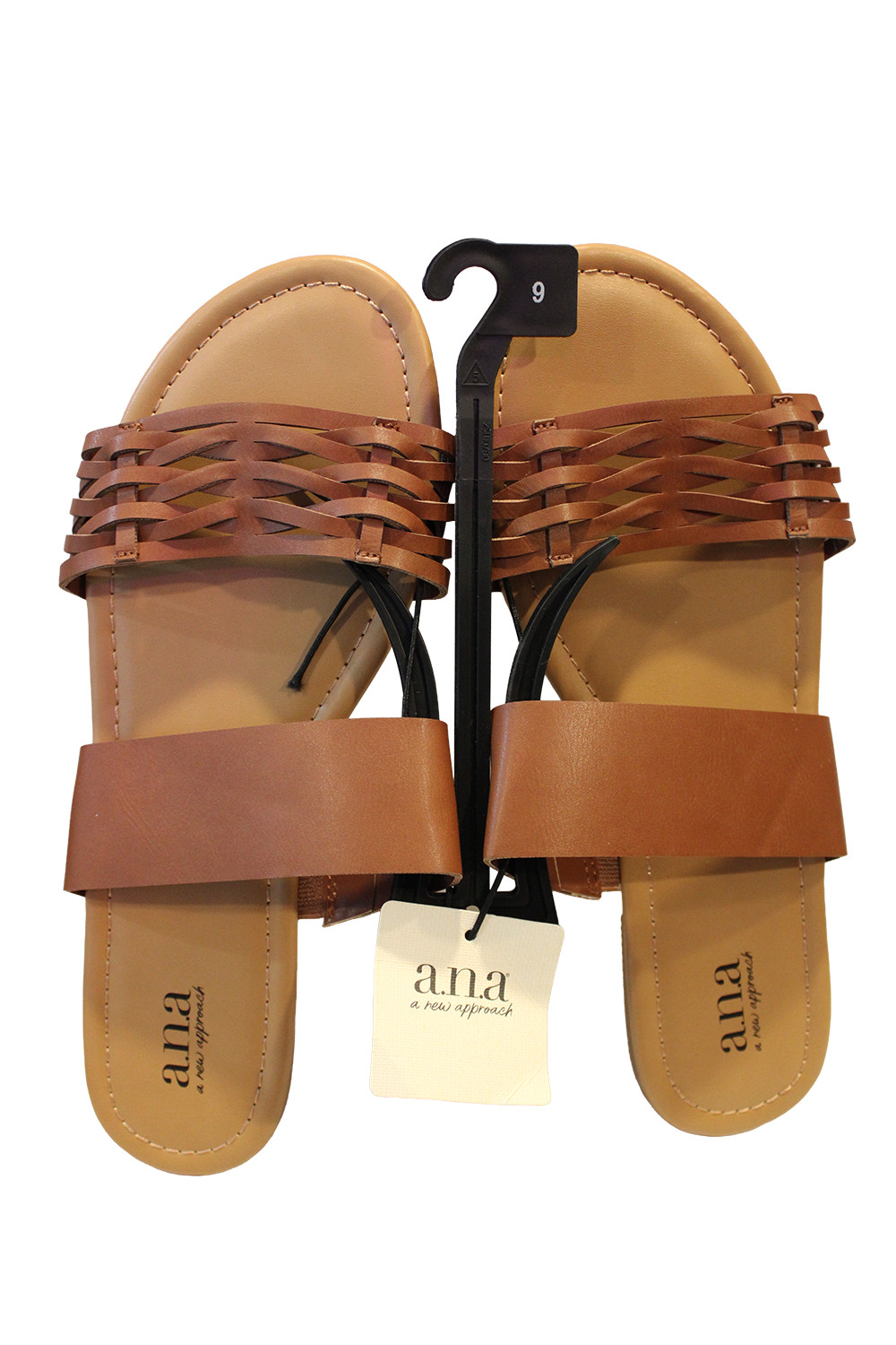 a.n.a Women’s Size 9, Double Band Slip-on Slide Flat Sandals, Cognac NWT