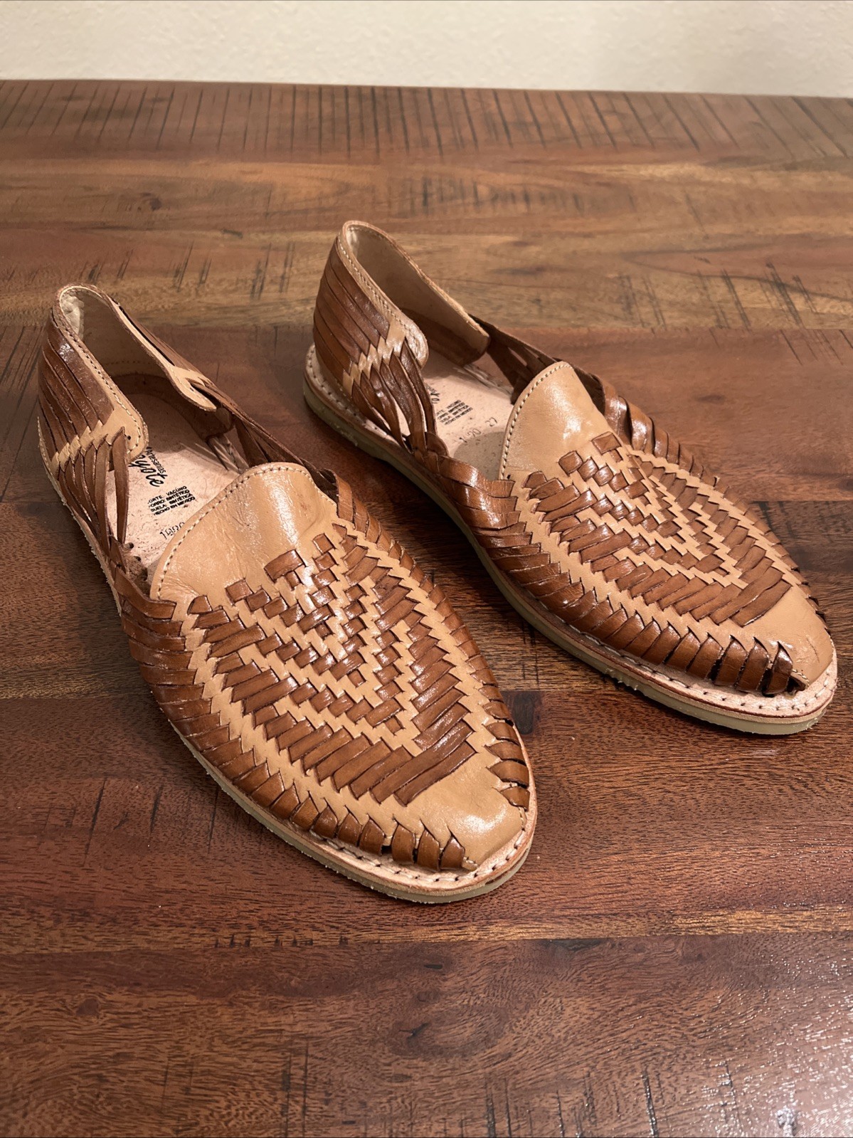 Mens Leather Huarache Sandals Brown Woven SlipOn Handmade Mexico 29 US M 11-11.5