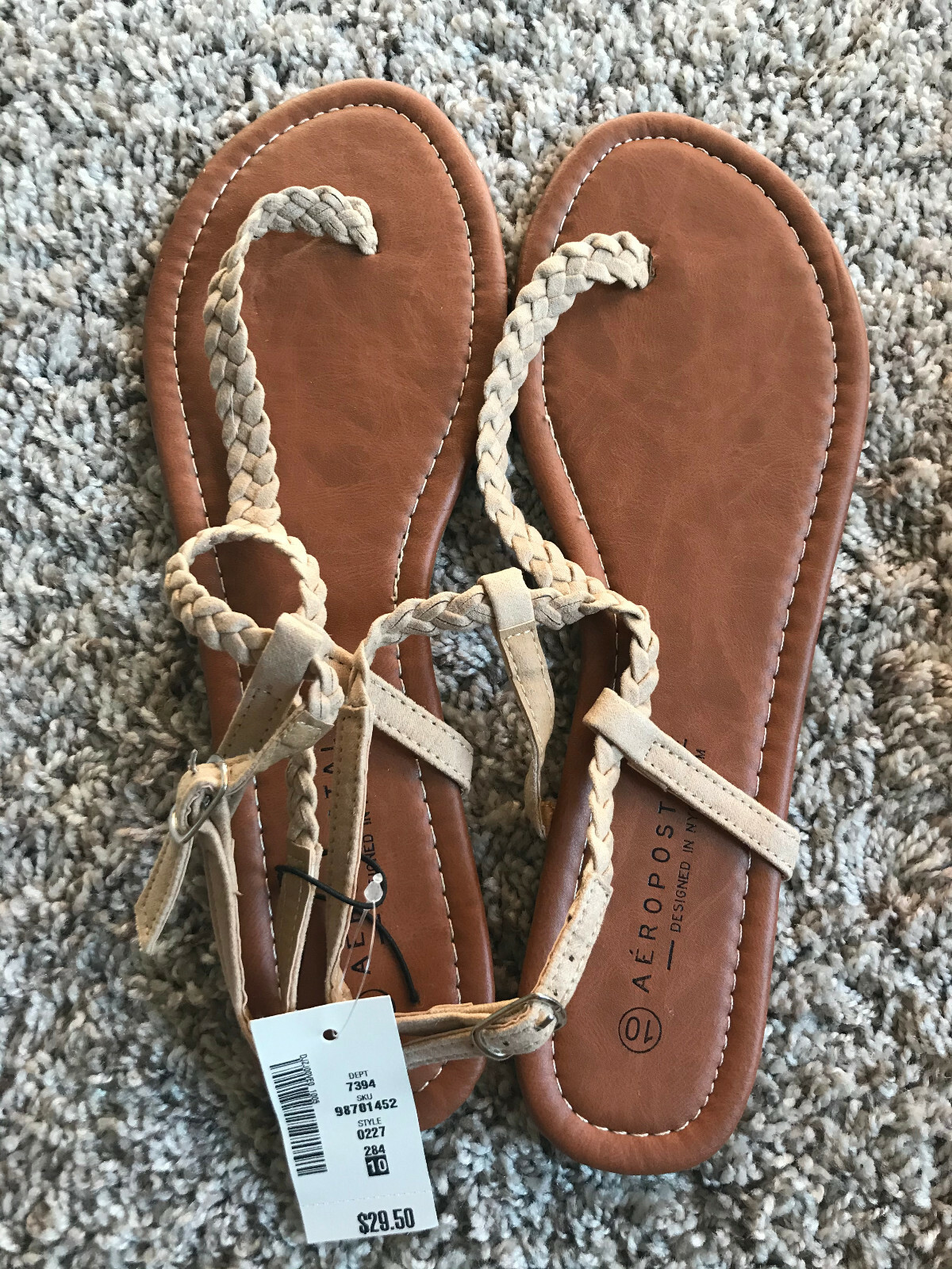 NEW! AEROPOSTALE Gal’s Sandals-Slides-Flip Flops Shoes 10 Brown White Gold