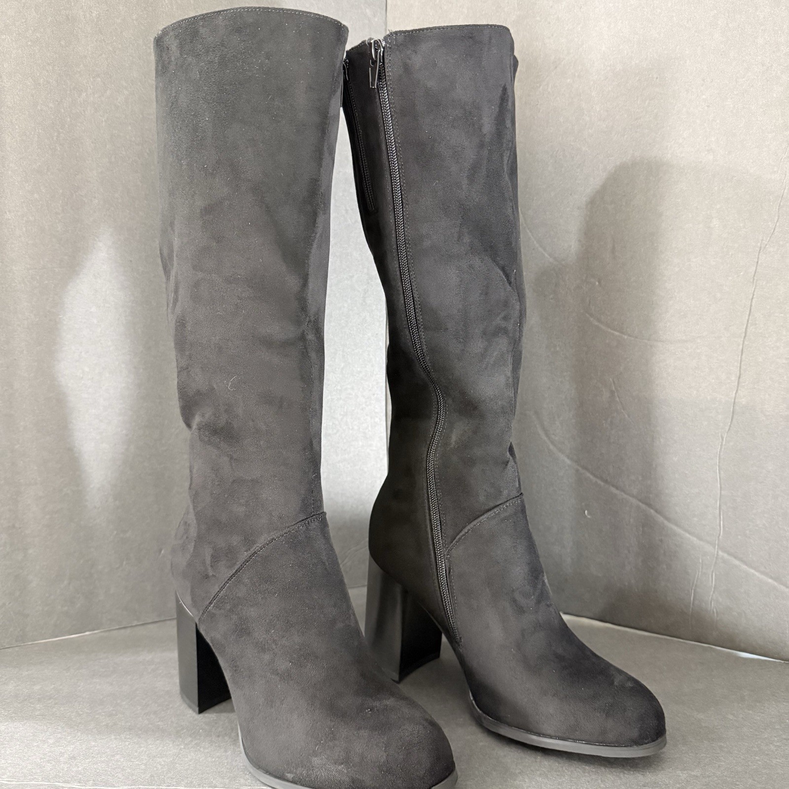 Black Suede High Heel Knee High black boots Winter fall block heel casual party