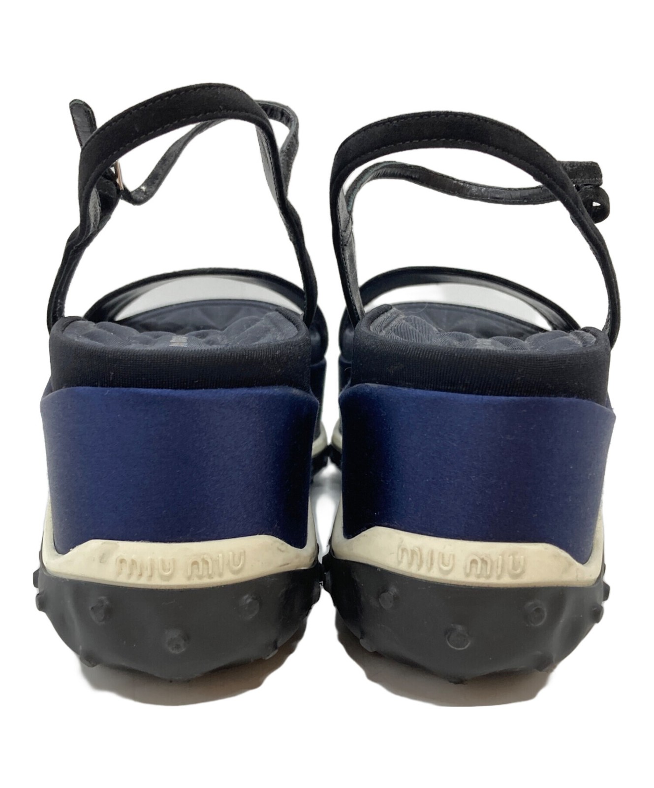 MIU MIU Sandals Shoes platform EU 37.5 US 7.5 Black Navy Authentic