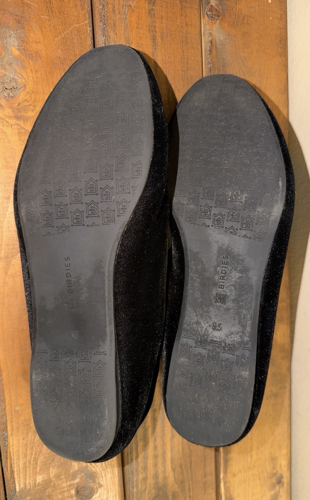 Birdies Black Fabric Slip-On Loafer Flats Quilted Logo Round Toe US 9.5