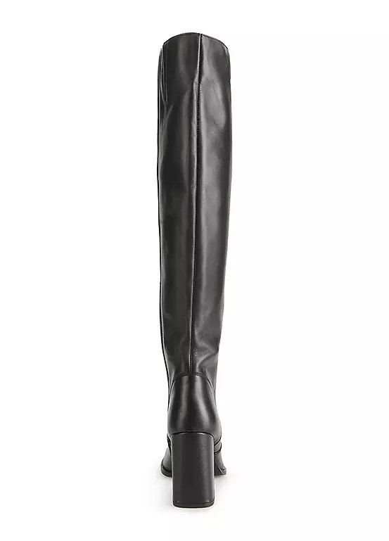 Freemans Block Heel Black Leather Long Boots UK 5 (F1029.1)