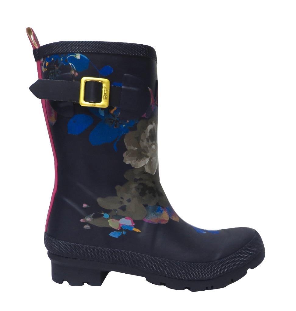 New NIB Joules Navy Blue Pink Floral Rubber Molly Mollywelly Rain Boots Rainboot