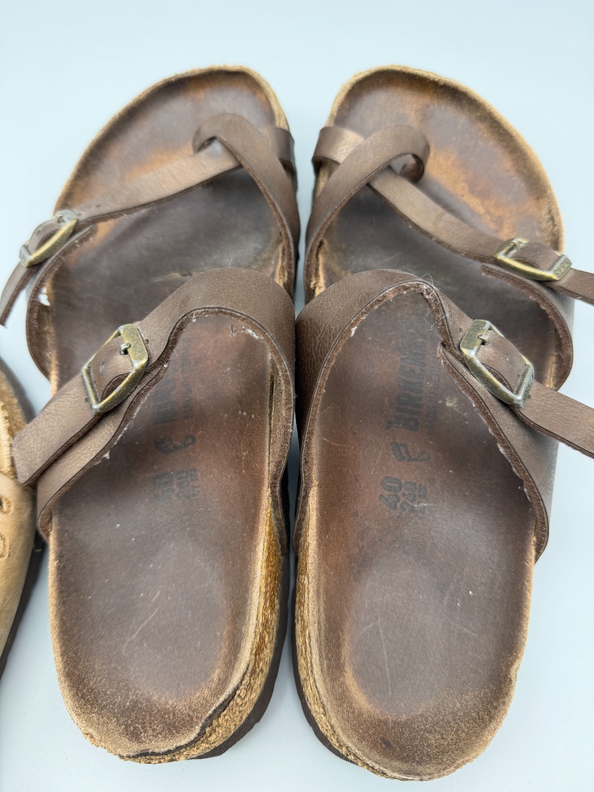 Birkenstock Womens Brown Leather Sandals 2 Pair Very Worn Parts Repair SZ 40