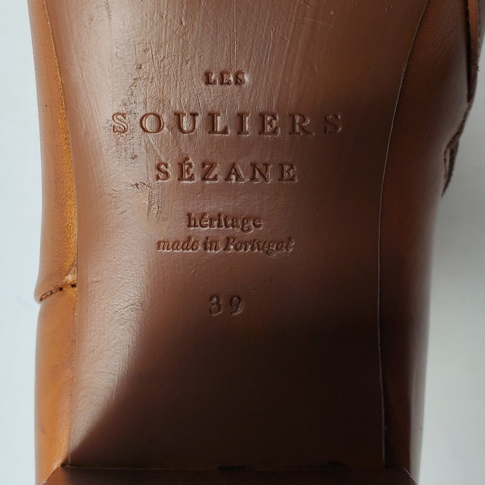 Sezane Lea Ankle Boots Block Heel Smooth Heritage Camel Tan Leather Size 39 US 8