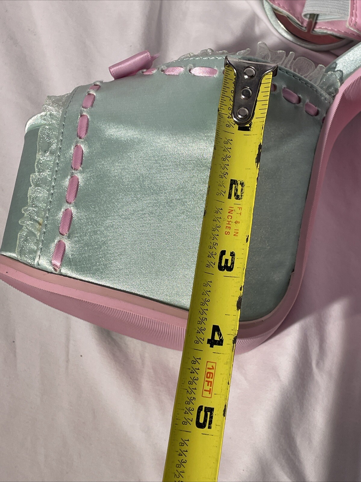 NEW! Sugar Thrillz Dolls Kill Mint Green And Pink Satin Platform Heels Size 5M