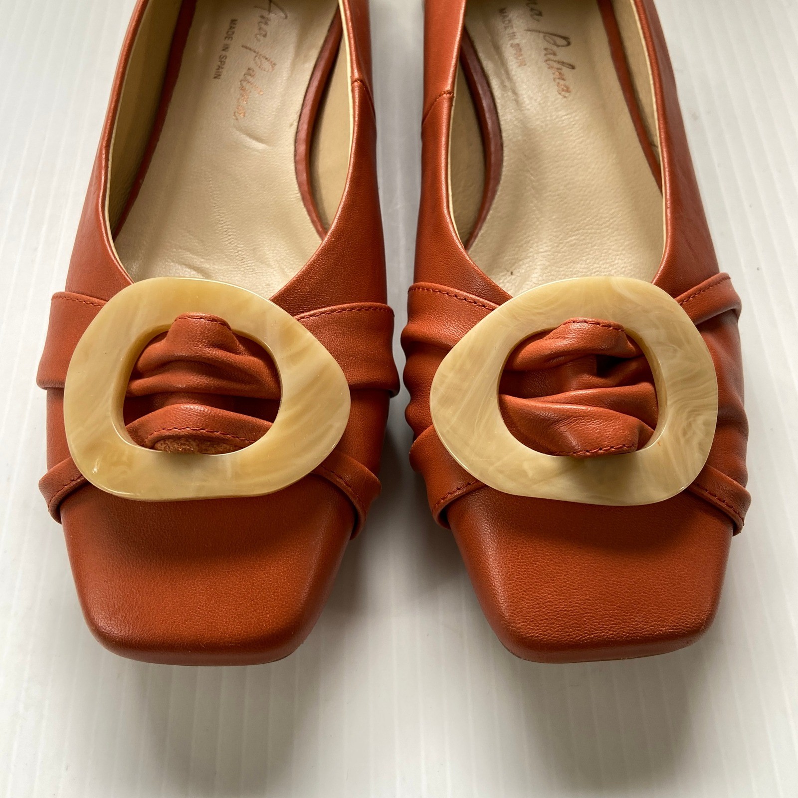 Ana Palma Orange Leather Square Heel Toe Ballet Flats Womens EU 37 US 6.5 7