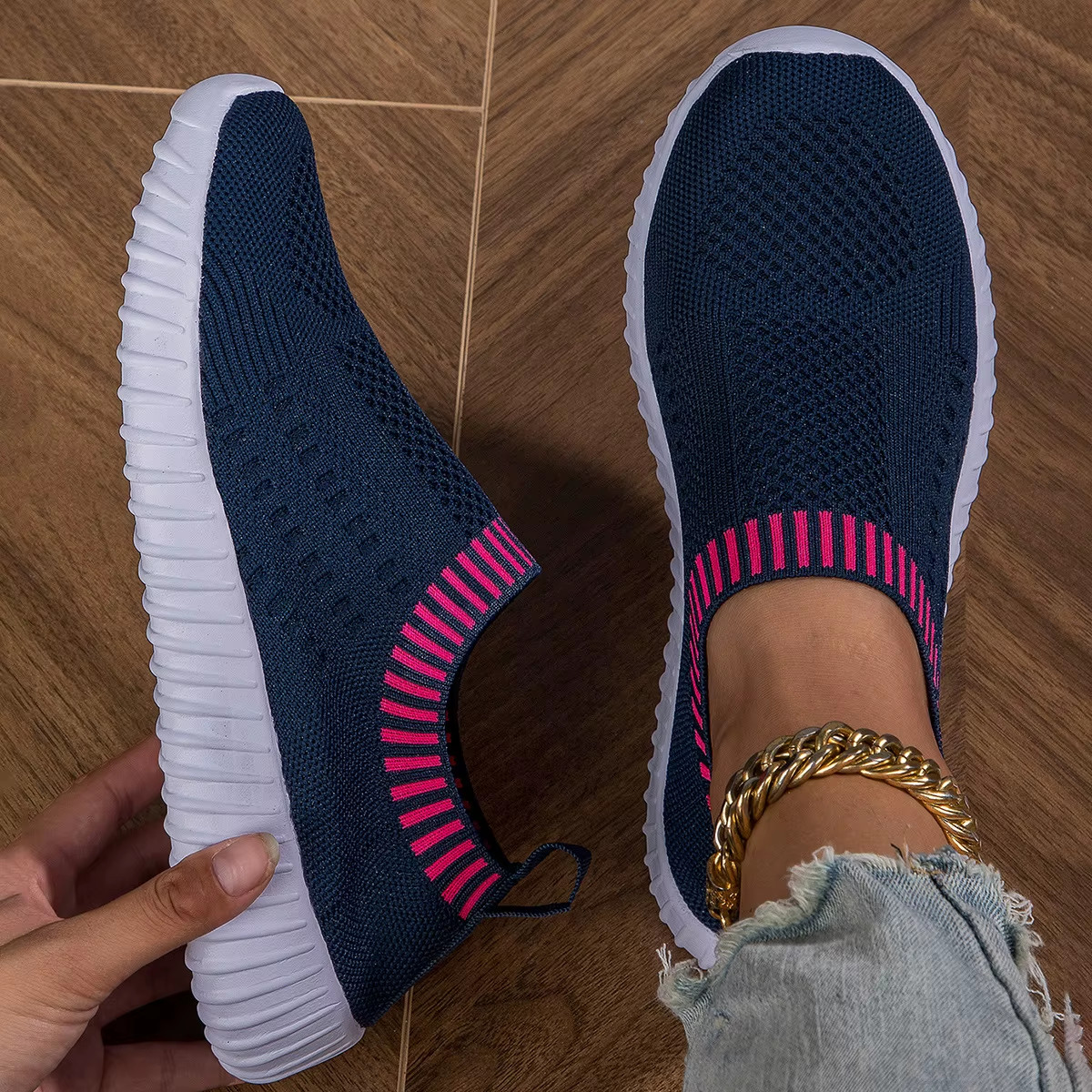 Womens Breathable Knitted Trainers, Lightweight Mesh Outdoor Shoes Casual